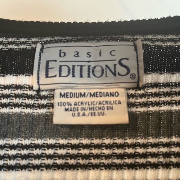 Vintage Basic Editions Black and White Striped Knit Top Medium - Picture 3 of 3
